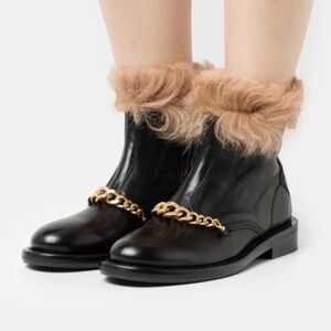 Zadig & Voltaire Laureen Faux Fur Black Leather Ankle Boots